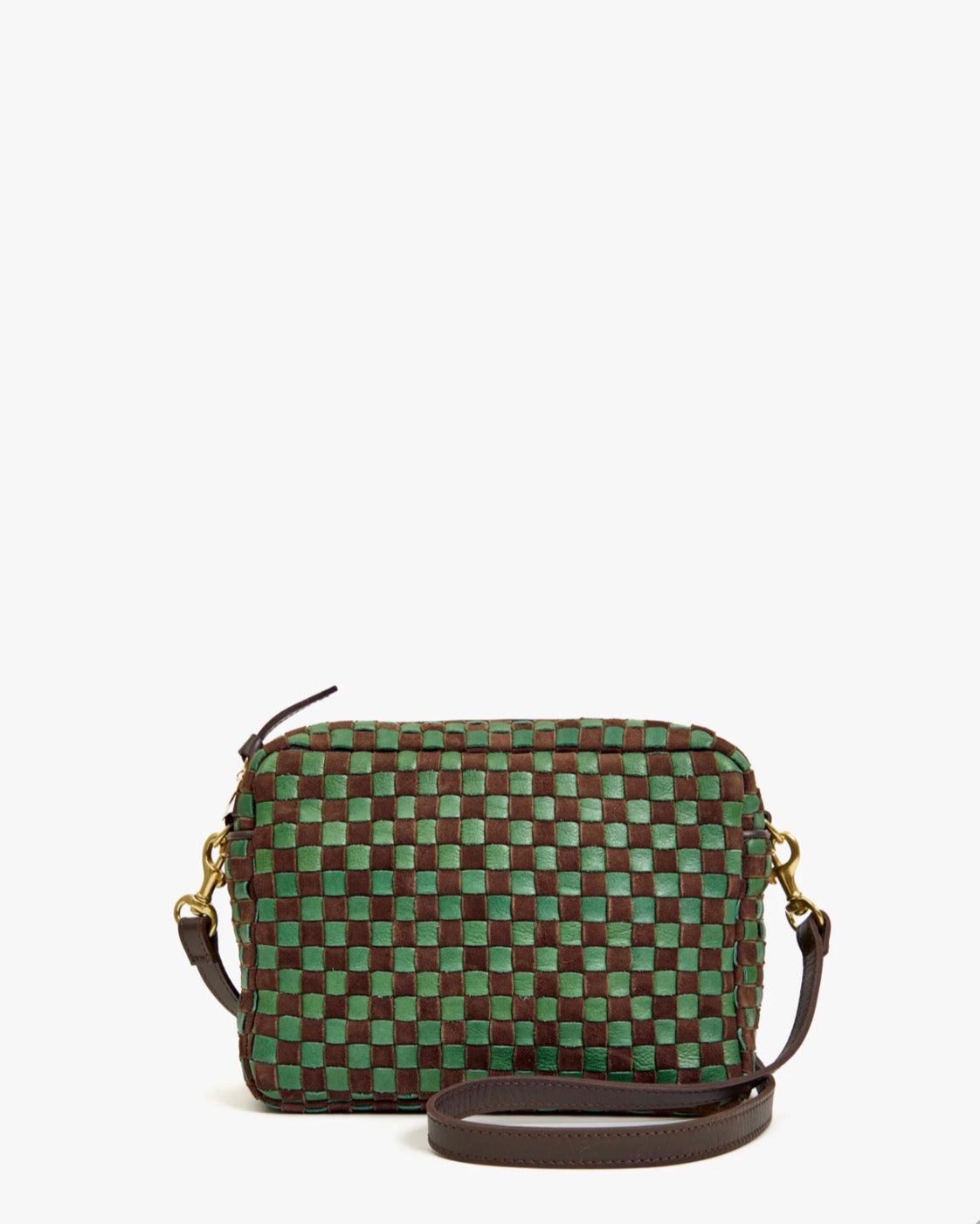 Clare V. Midi Sac - Deep Pine/Chocolate Woven Checker