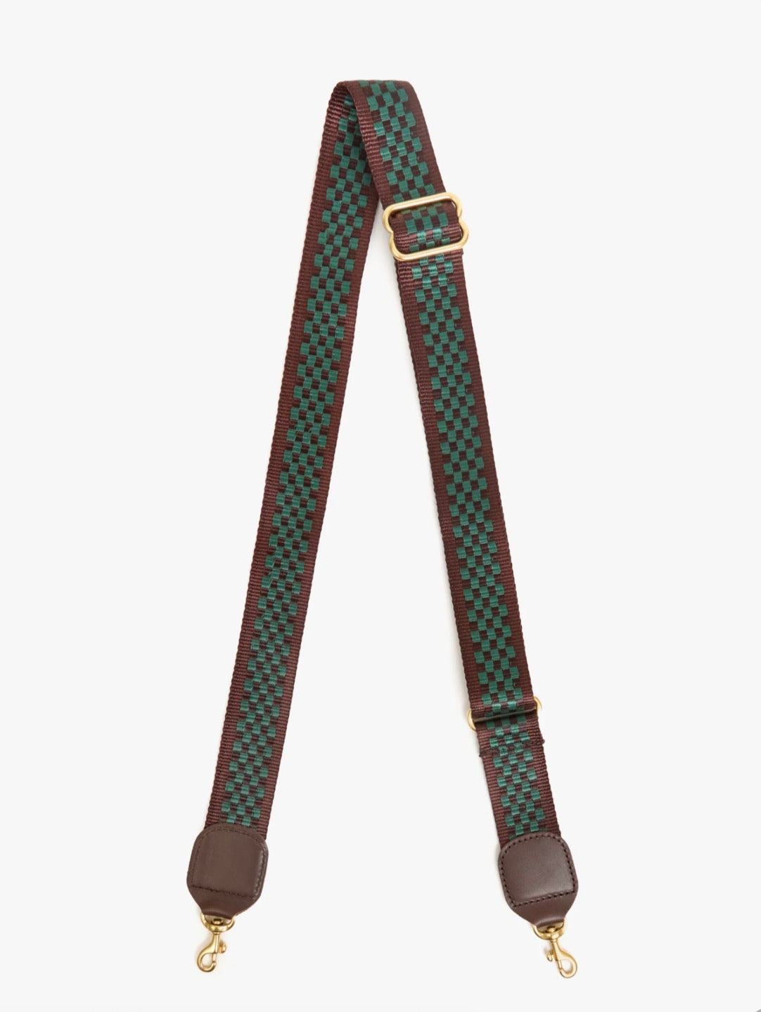 Clare V. Adjustable Crossbody Strap - Chocolate/Evergreen Checker