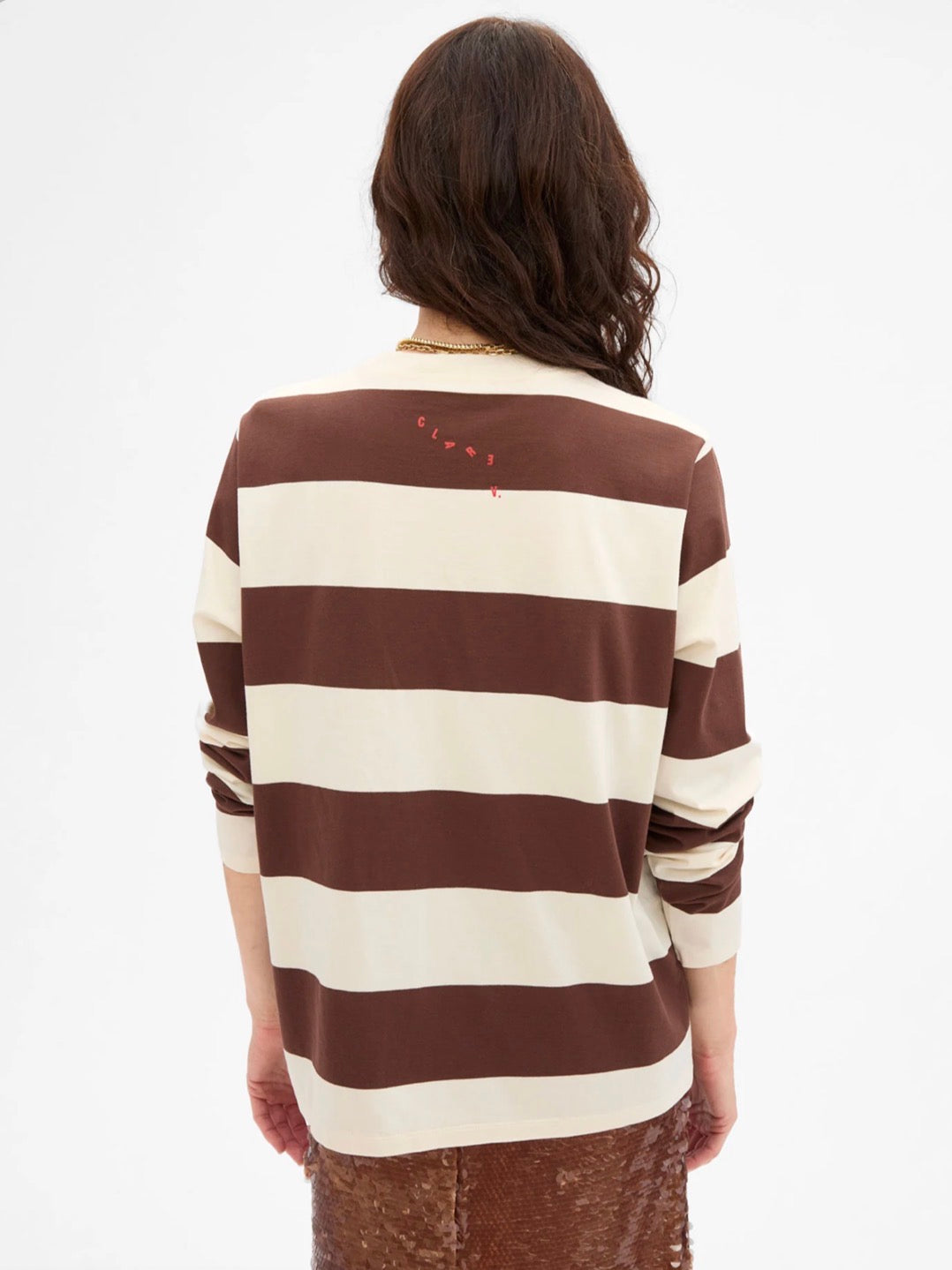 Clare V. Long Sleeve Tee - Cream/Pinecone Rugby Stripe