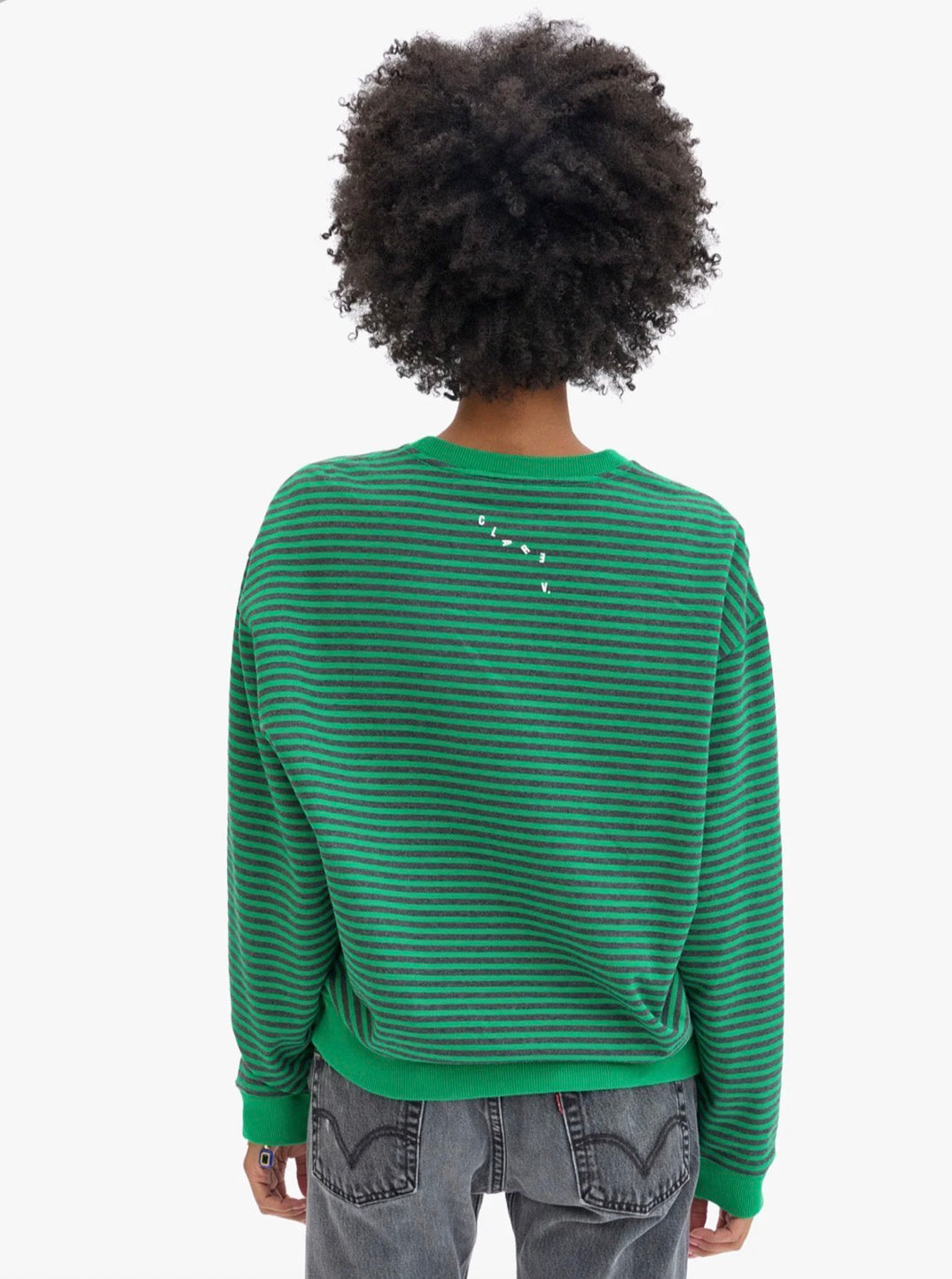 Clare V. Oversized Sweatshirt - Green/Charcoal Stripes
