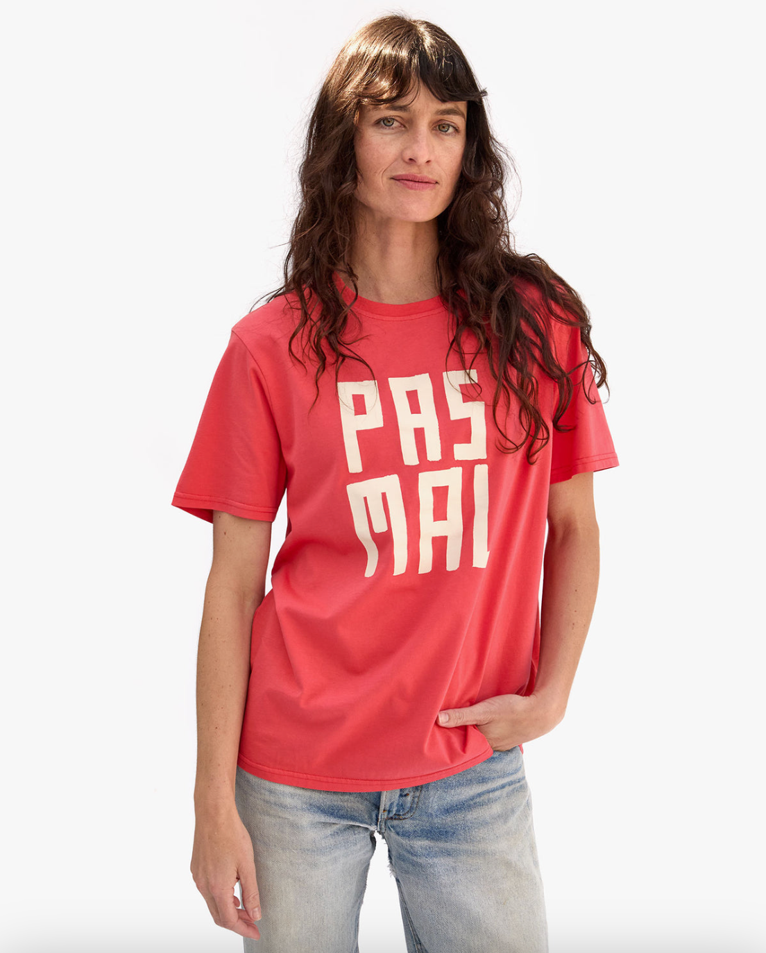 Clare V. Original Tee - Sunfaded Poppy w/ Cream Pas Mal - gilt+gossamer