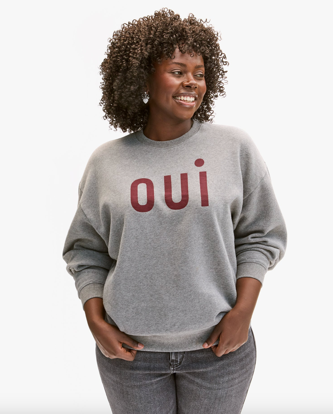 Clare V. Oversized Sweatshirt - Grey Melange w/ Bordeaux Oui - gilt+gossamer