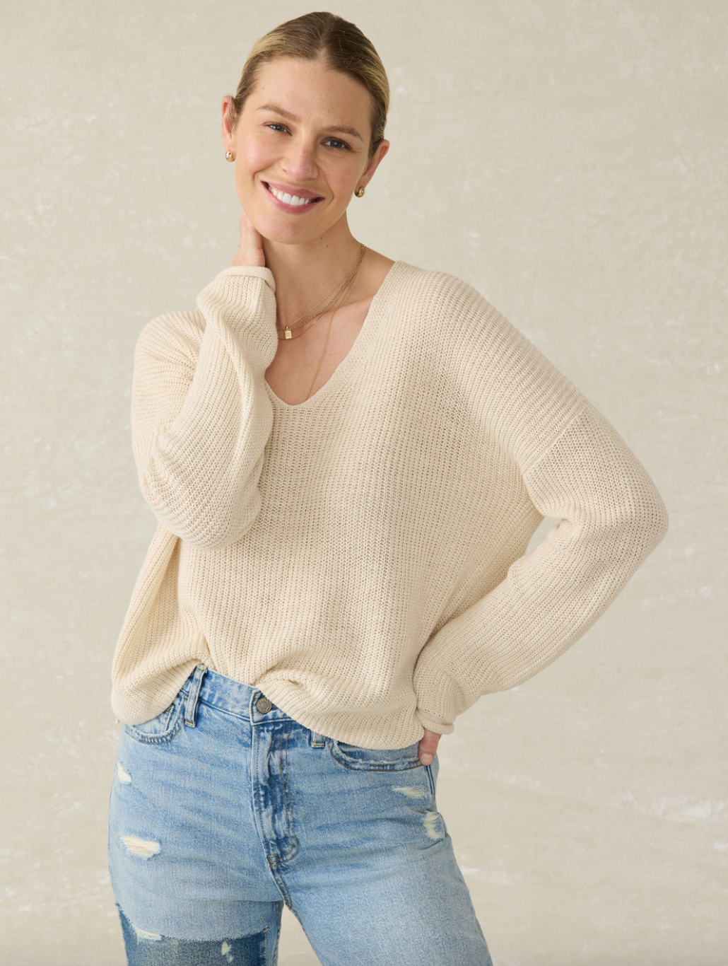 Faherty Miramar Linen V-Neck Sweater