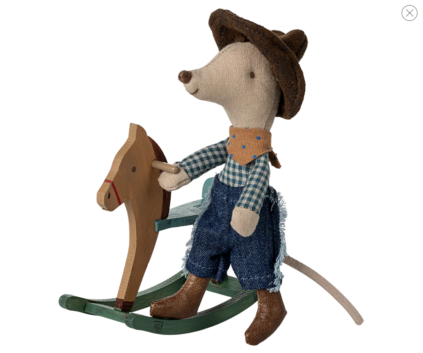 Maileg Cowboy mouse on rocking horse, Little brother - gilt+gossamer