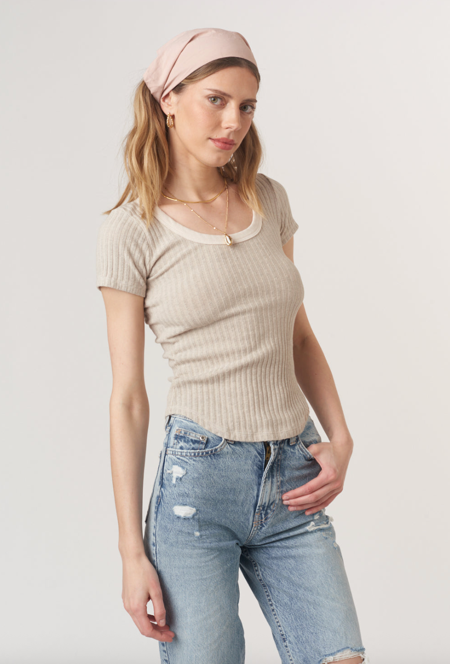 Julie Scoop-Neck Sweater Rib Tee