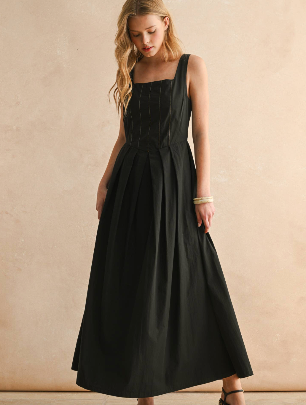 Scarlett Stitch Front Pleated Detail Dress