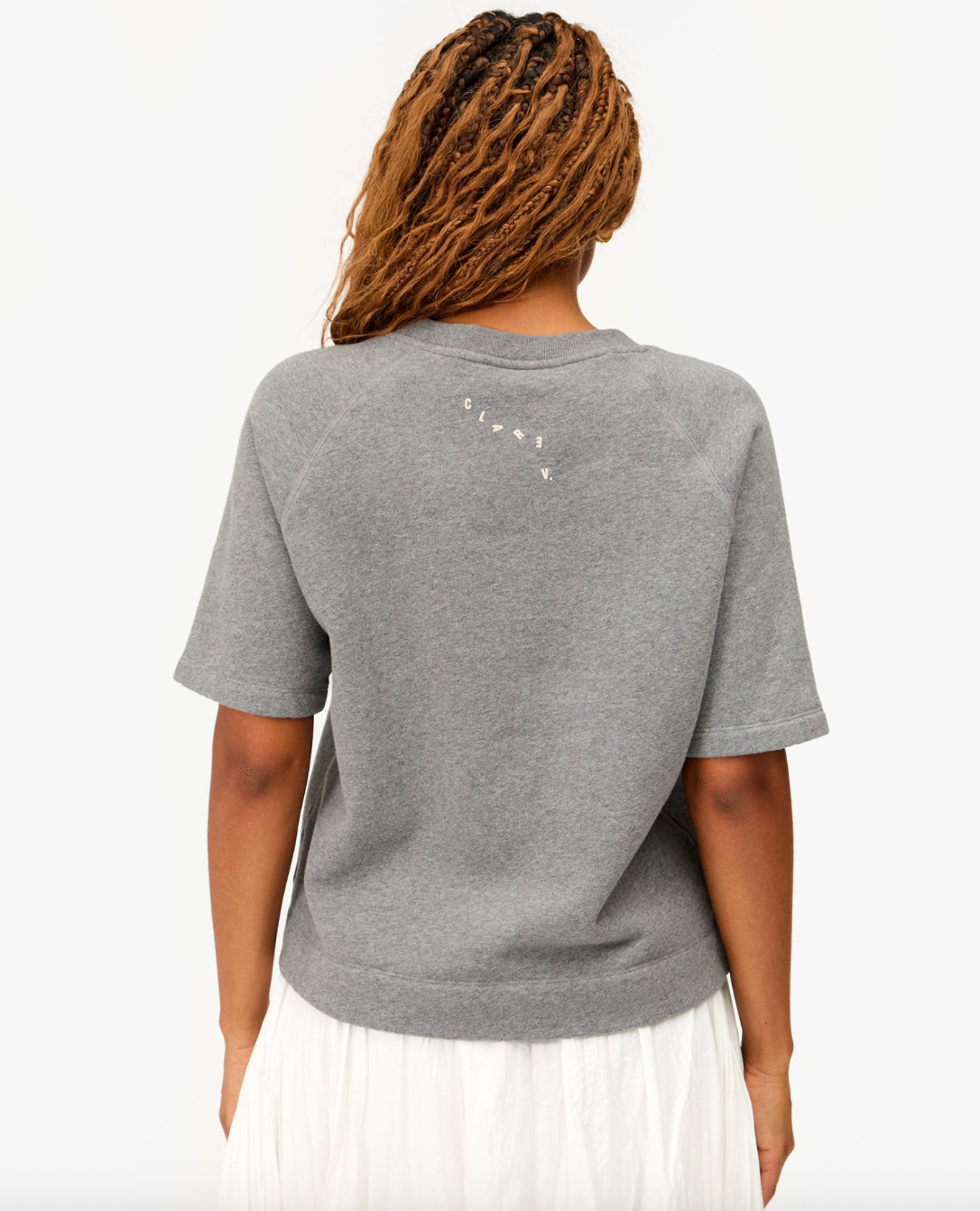 Clare V. Short Sleeve Sweatshirt - Grey Melange w/ Citron Embroidered Oui