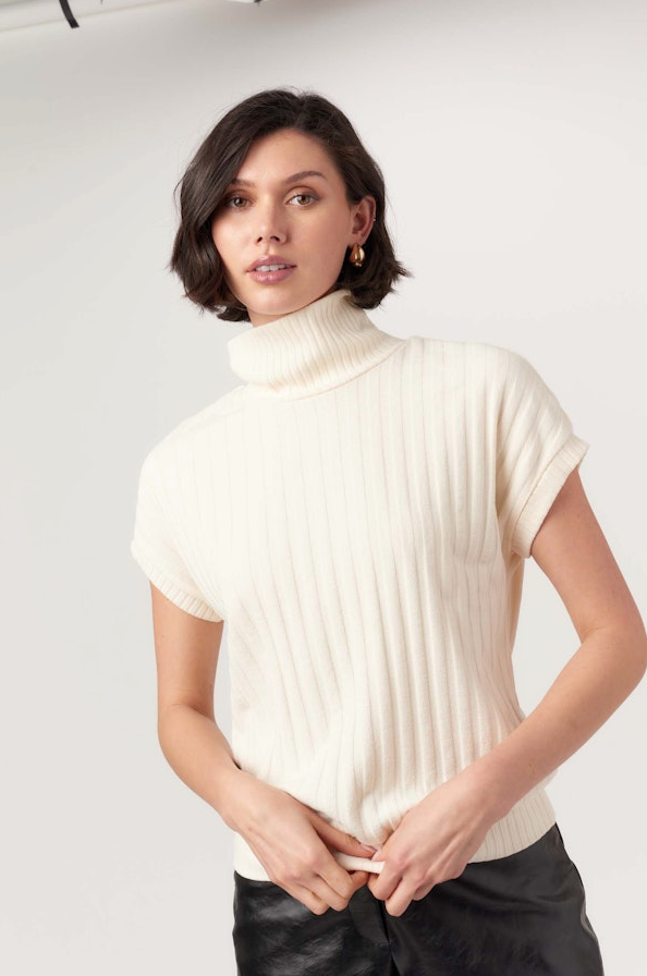 Forever Yours Funnel Neck Rib Tee - Oat