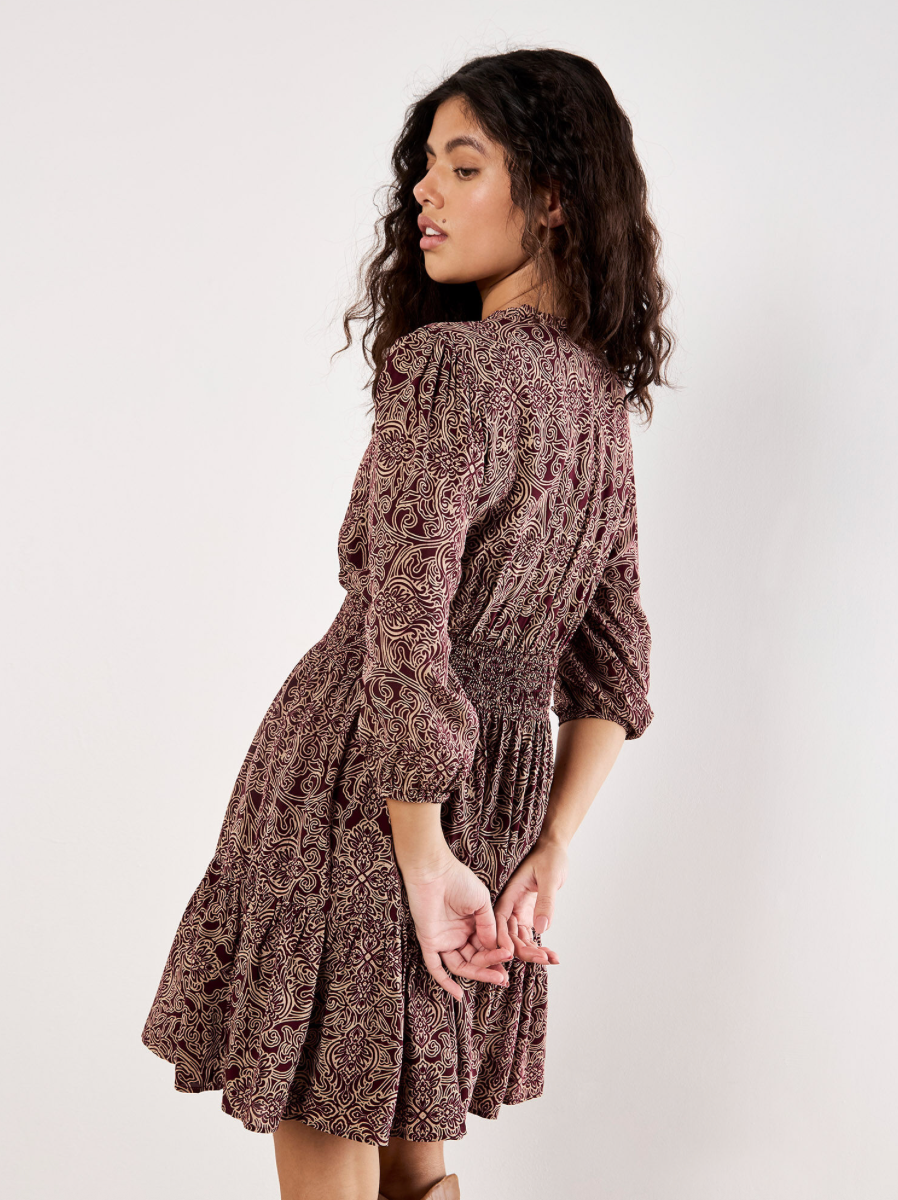 Apricot Paisley Ruffle Soft Mini Dress