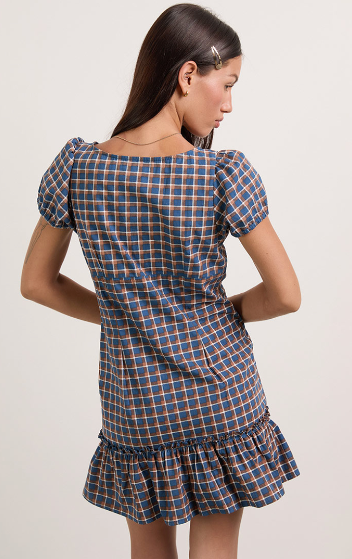 Motel Rocks Marika Mini Dress - Tartan Blue