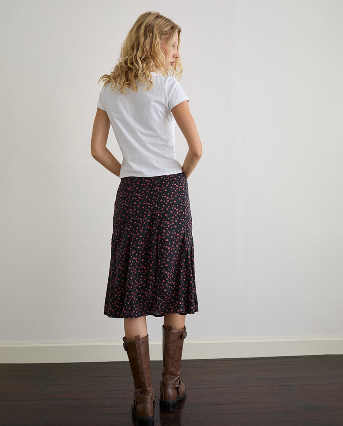 Motel Rocks Rahyu Black Midi Skirt - Dark Pink Rose