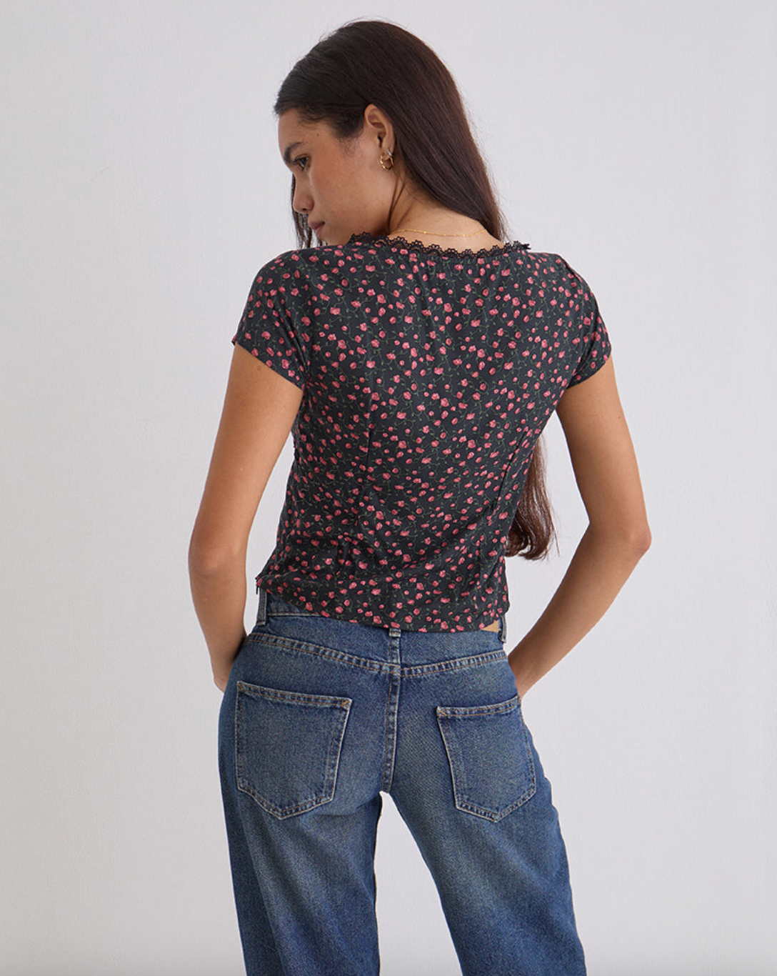 Motel Rocks Asani Top - Dark Pink Rose Black