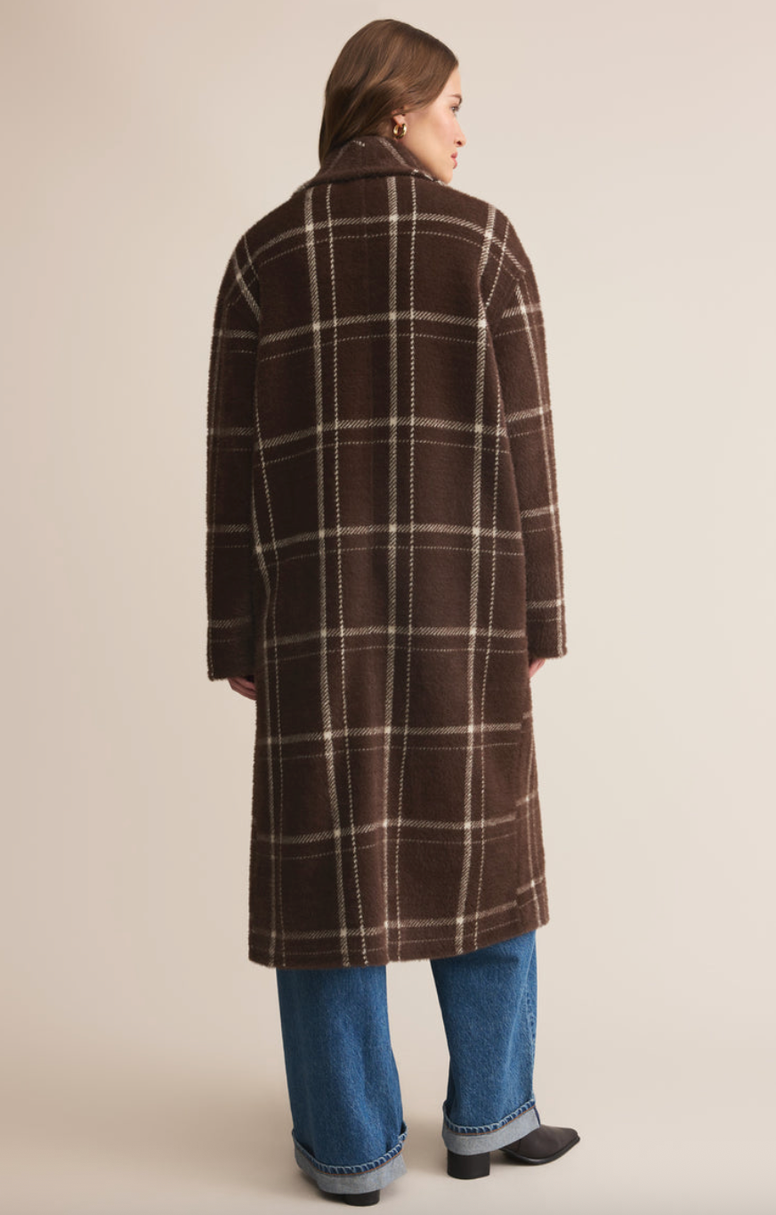 Mason Knit Plaid Coat - Coffee Bean
