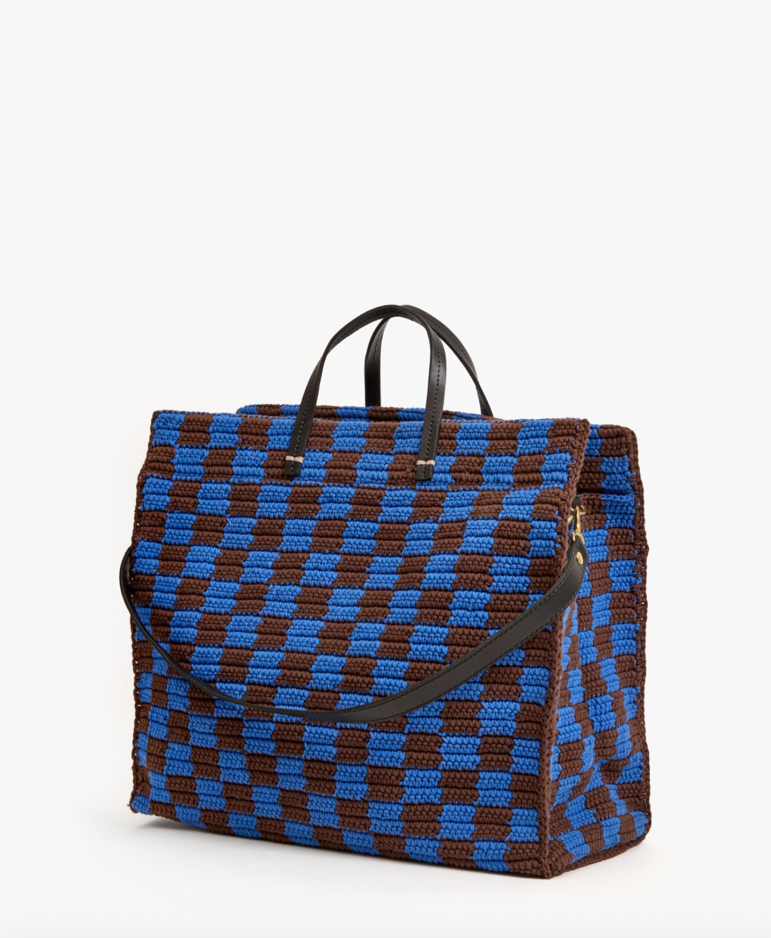 Clare V. Summer Simple Tote - Deep Blue/Chocolate Checker