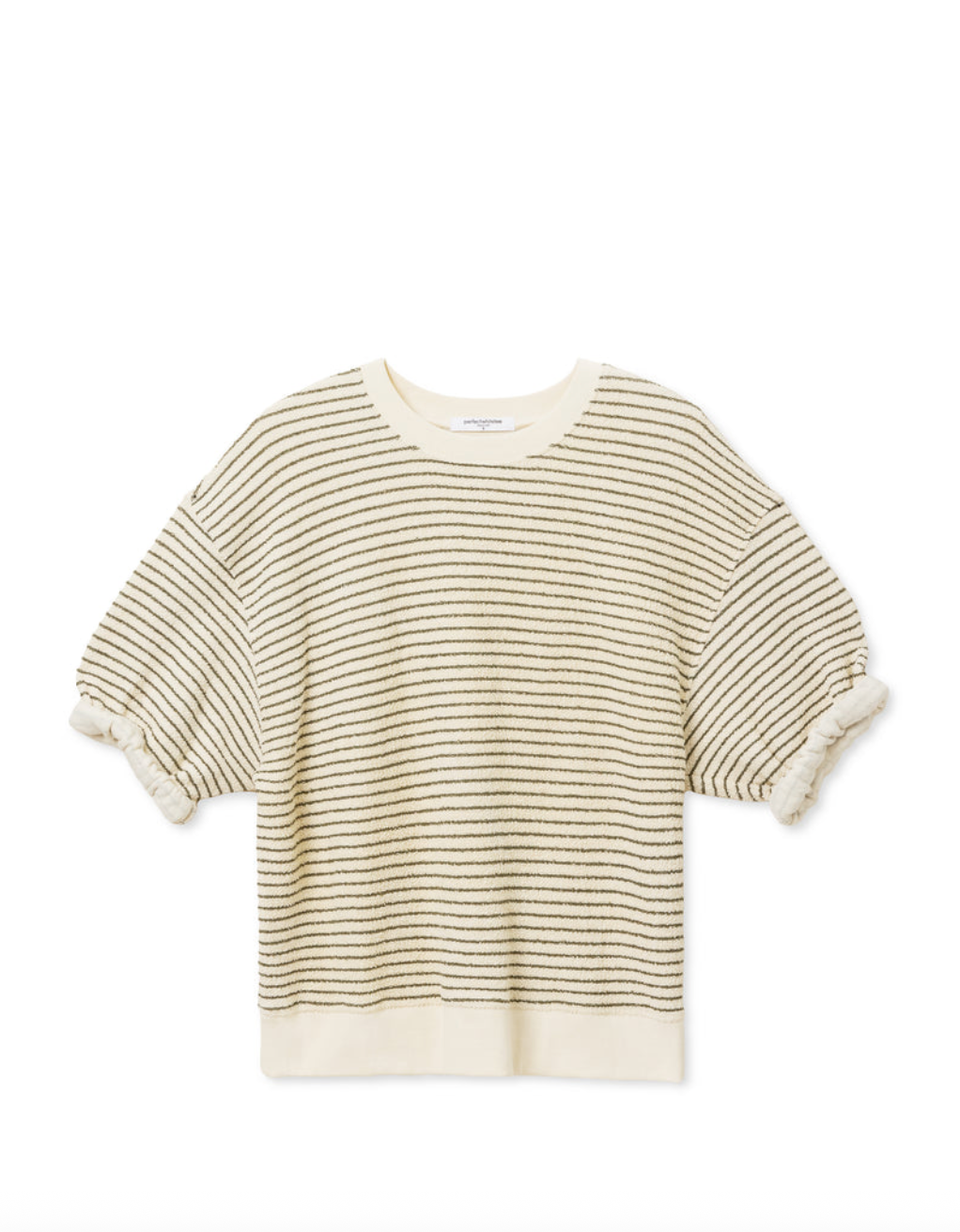 Perfect White Tee Rebecca Cotton Short Sleeve Sweatshirt - Green Stripe