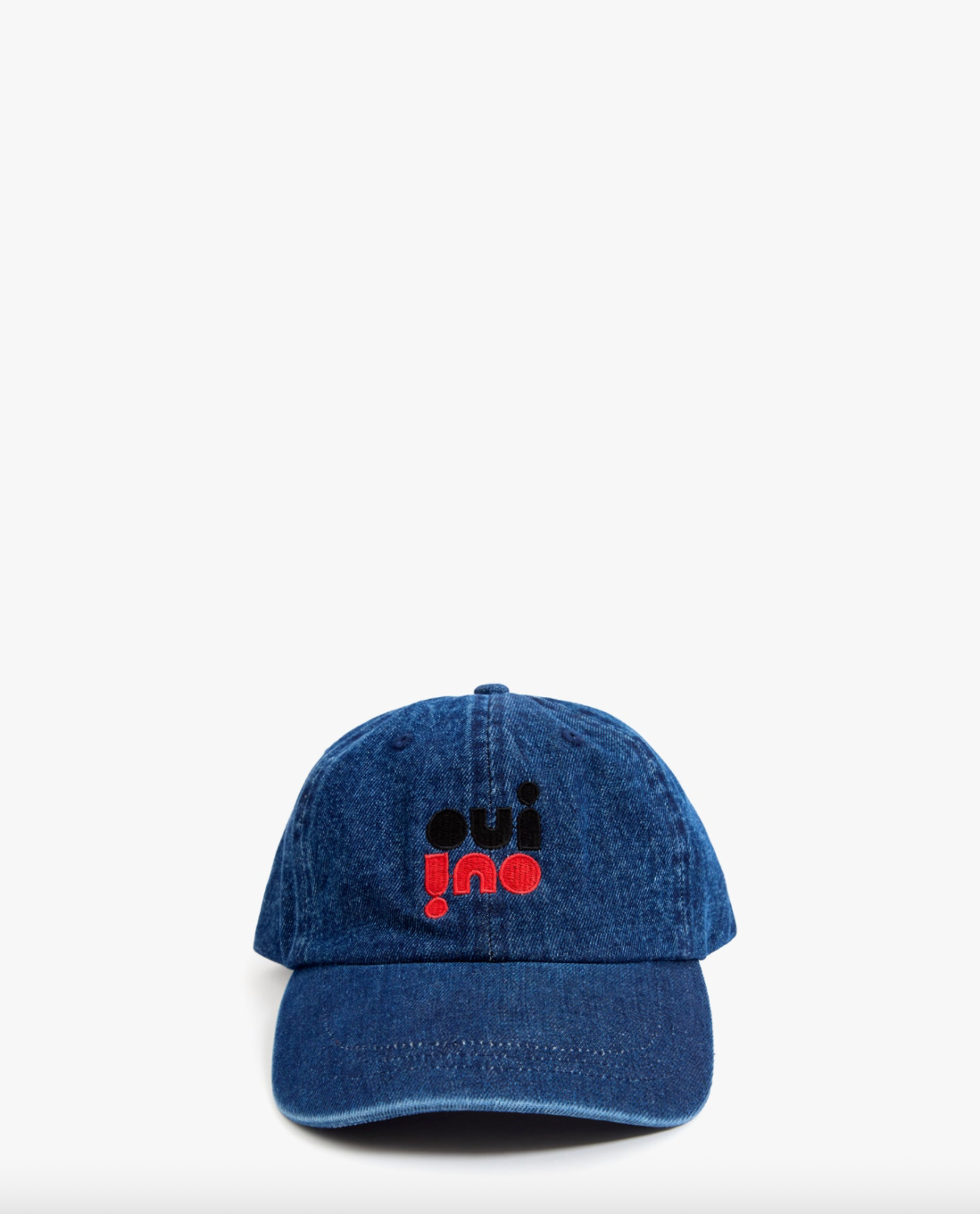 Clare V. Denim Baseball Hat - Navy w/ Embroidered Oui Oui