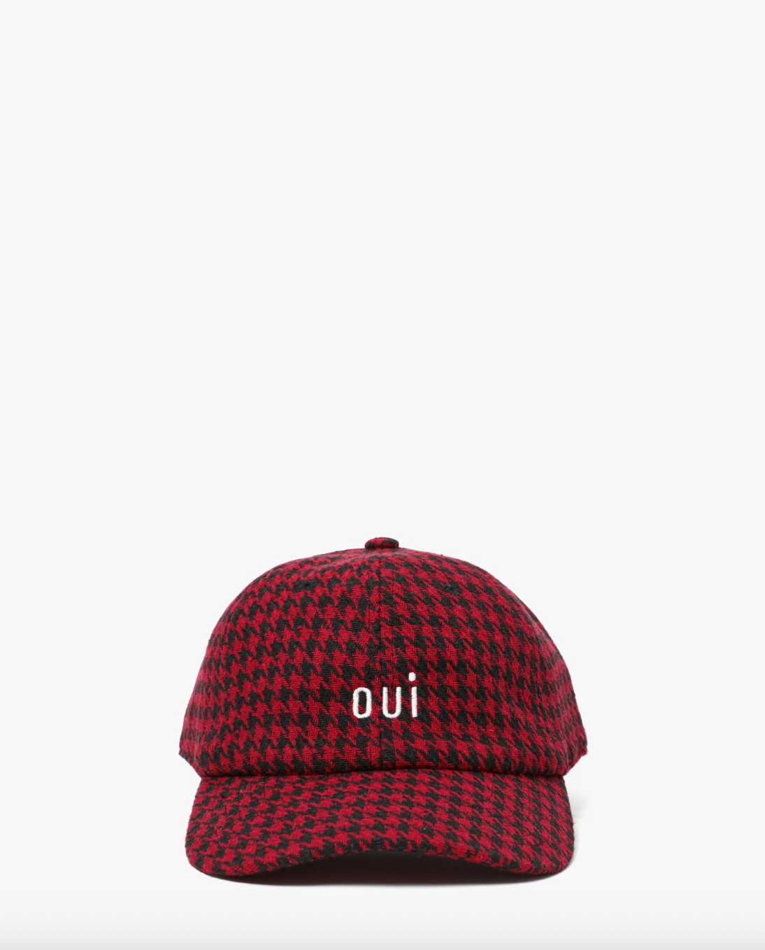 Clare V. Wool Baseball Hat - Black/Red Houndstooth w/ Petit Oui