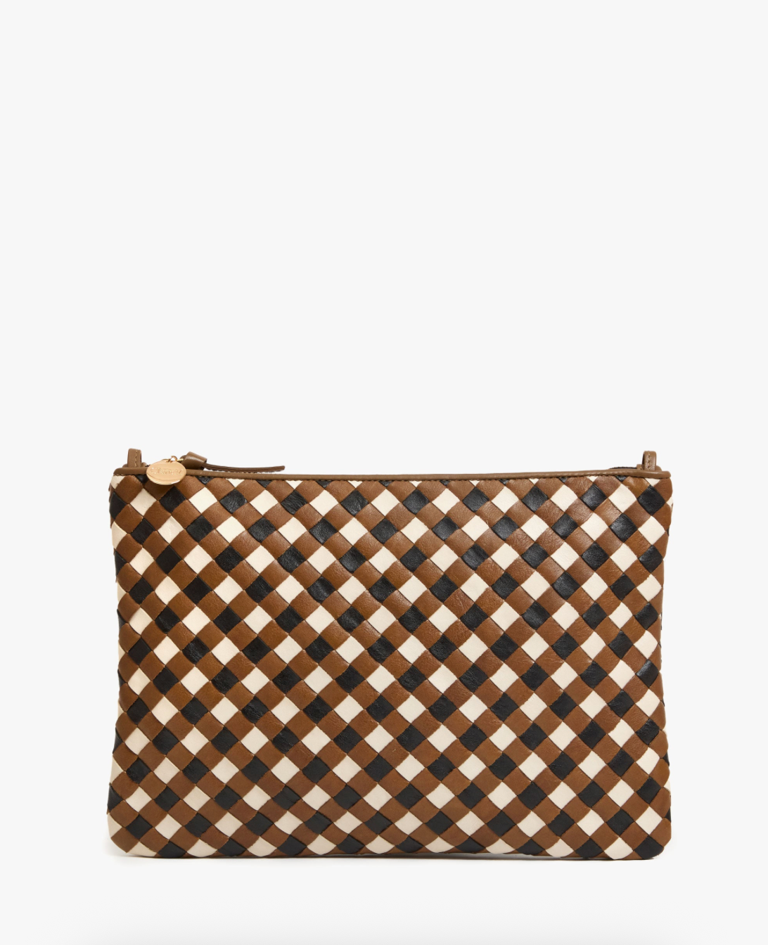 Clare V. Flat Clutch w/ Tabs - Oat Gingham Woven