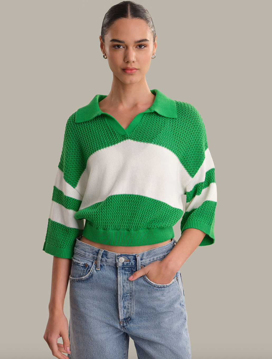 525 Cameron Johnny Collar Pointelle Sweater - gilt+gossamer