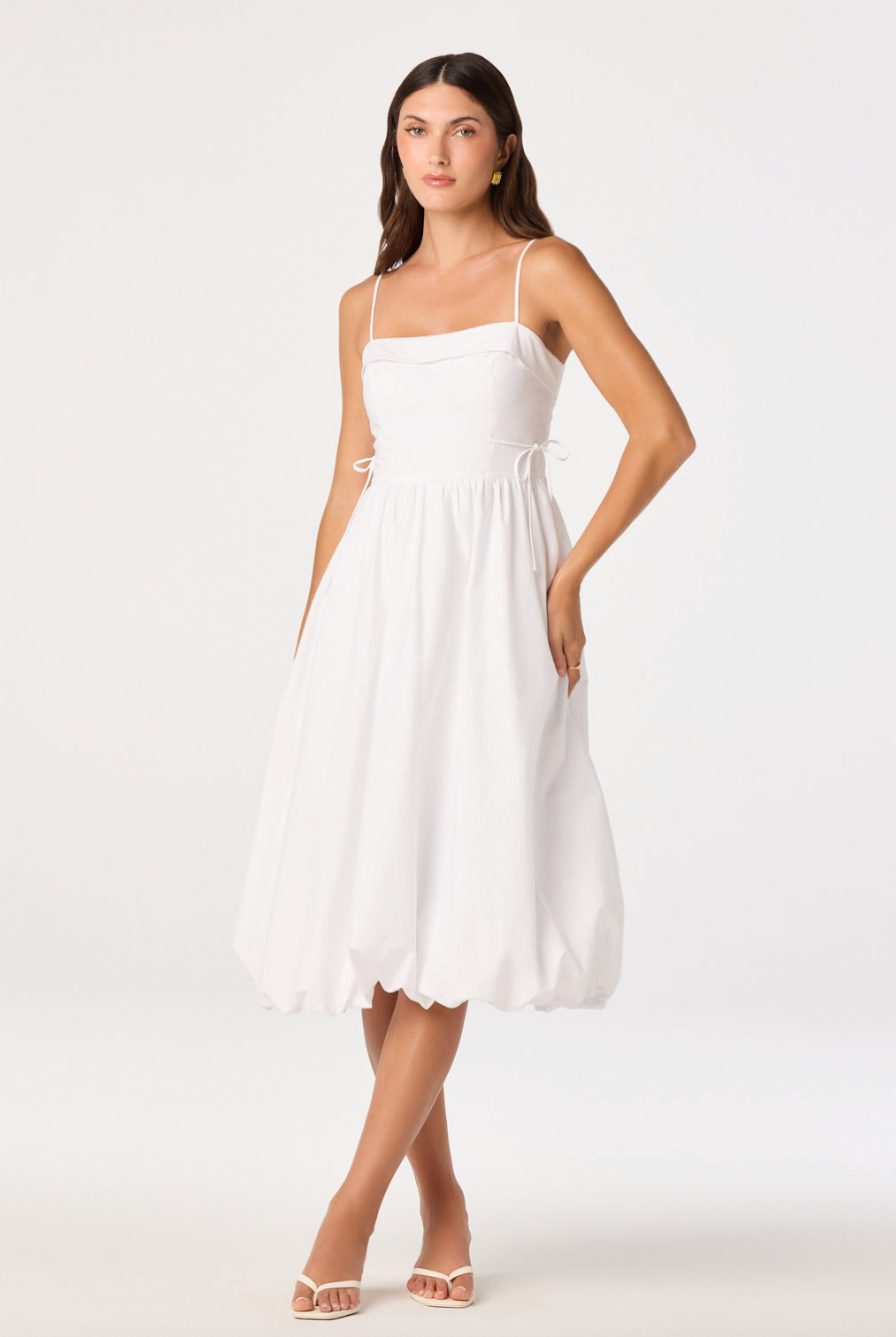 white bubble hem midi dress Strapless Ruched Bodice Dropped Waist Bubble Hem Midi Dress