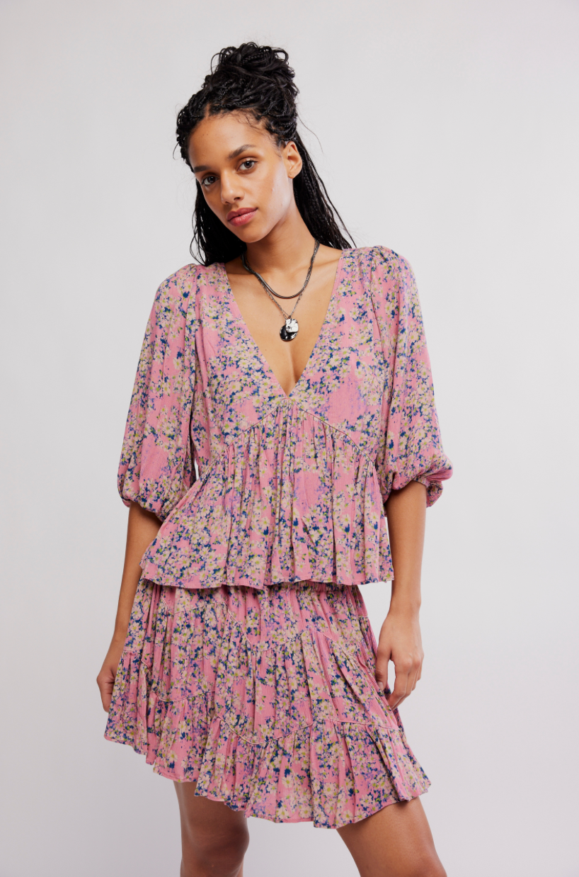 Free People Perishing Printed Set - Pink Combo - gilt+gossamer