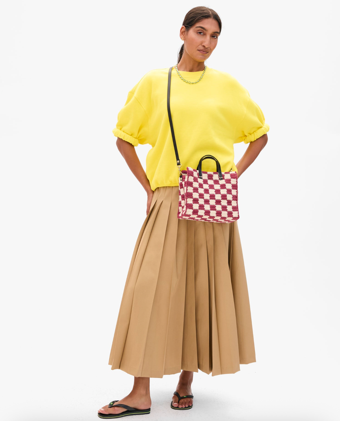 Clare V. Petit Summer Simple Tote - Plummy/Cream Mini Crochet Checker - gilt+gossamer