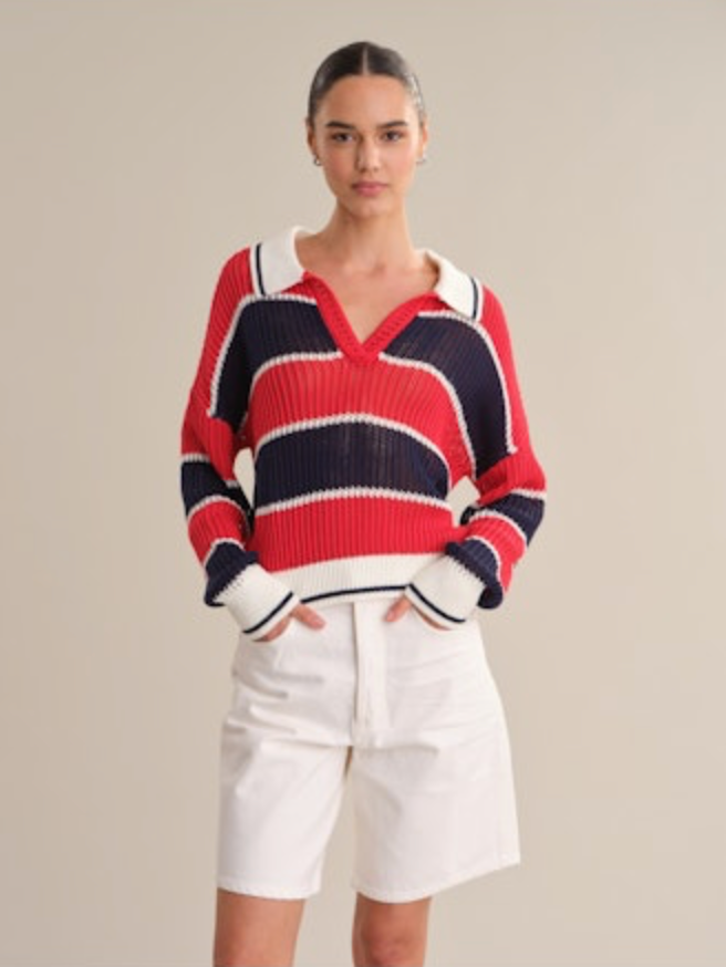 525 America Alexa Rugby Stripe Polo Pullover - Racing Red Combo - gilt+gossamer