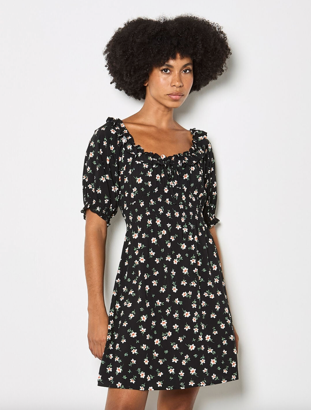 Apricot Floral Ruffle Milkmaid Mini Dress – gilt+gossamer
