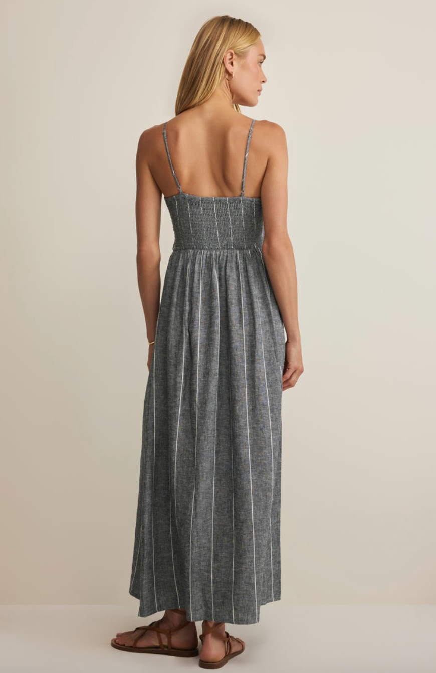 Romy Striped Linen Maxi Dress - Eclipse - gilt+gossamer