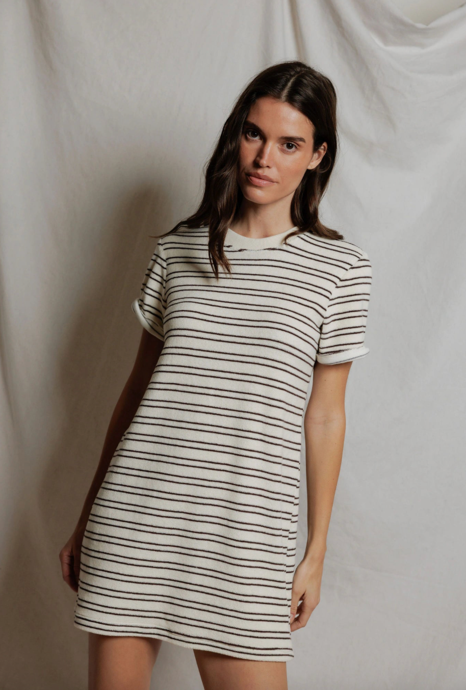 Perfect White Tee Nella Loop Terry Short Sleeve Stripe Dress