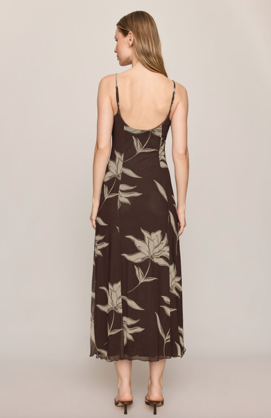 Charisma Floral Mesh Maxi Dress - Dark Chocolate