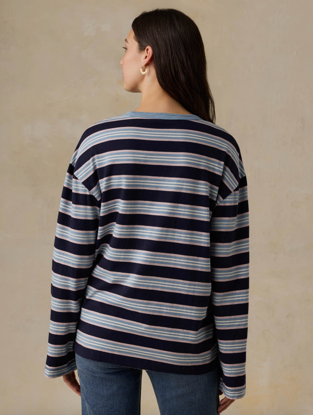 Faherty Sunwashed Long-Sleeve Retro Tee - Moonlit Tidal Stripe