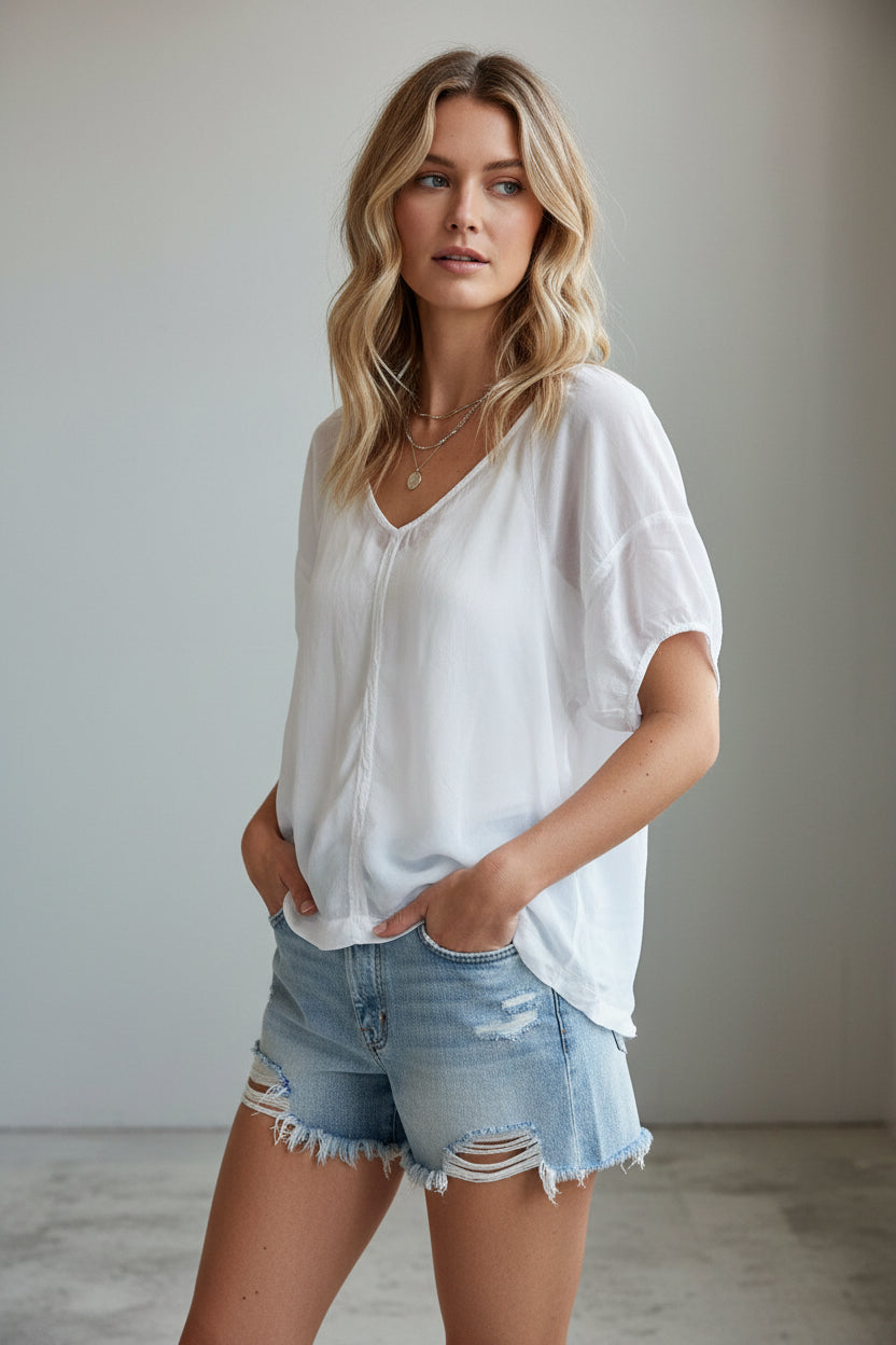 MILA V-Neck Short Sleeve Top - White