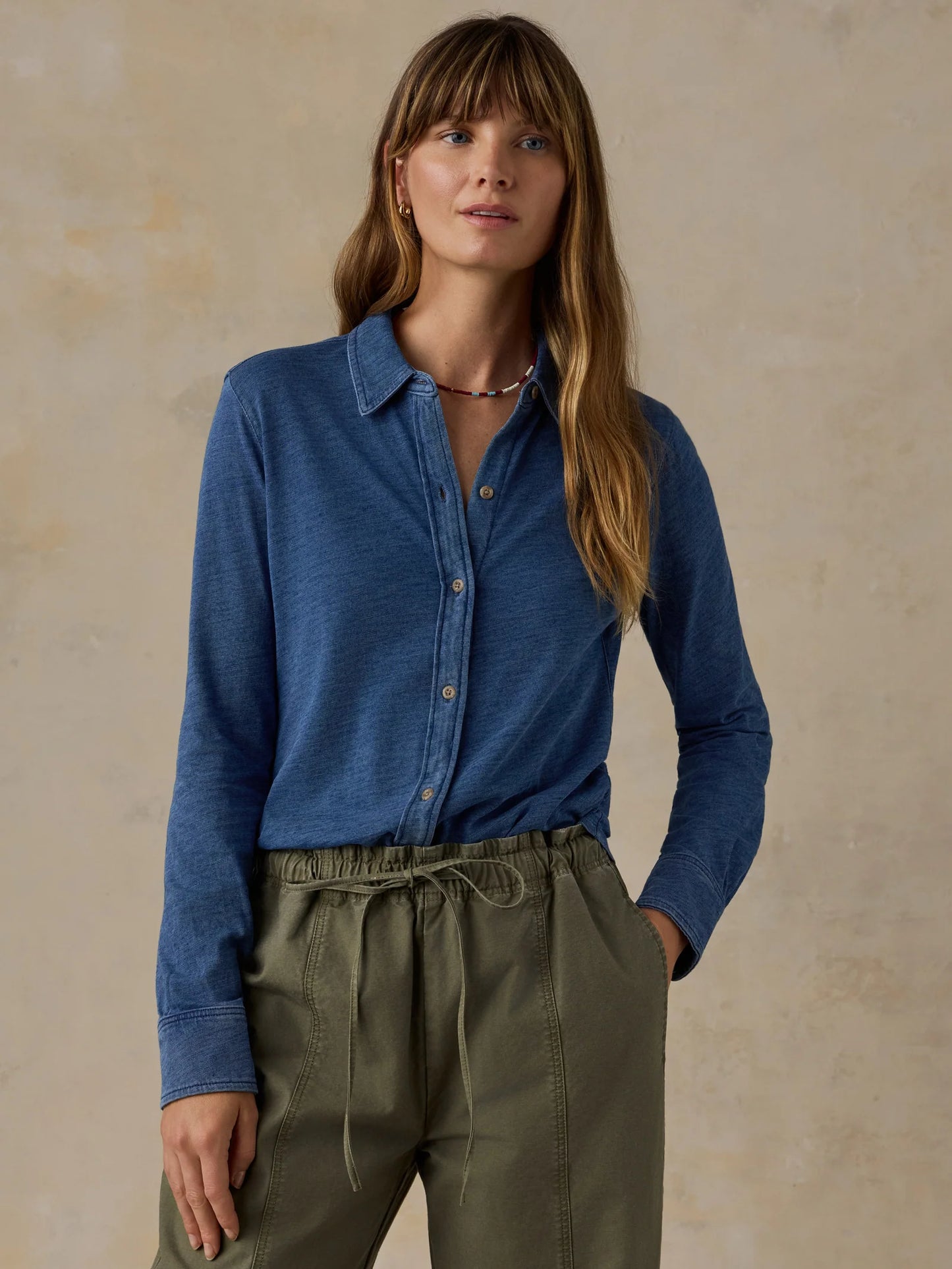 Faherty Sunwashed Knit Shirt - Medium Indigo Wash