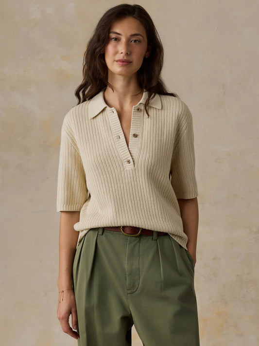 Faherty Miramar Linen Short-Sleeve Polo - Summer Sand - gilt+gossamer