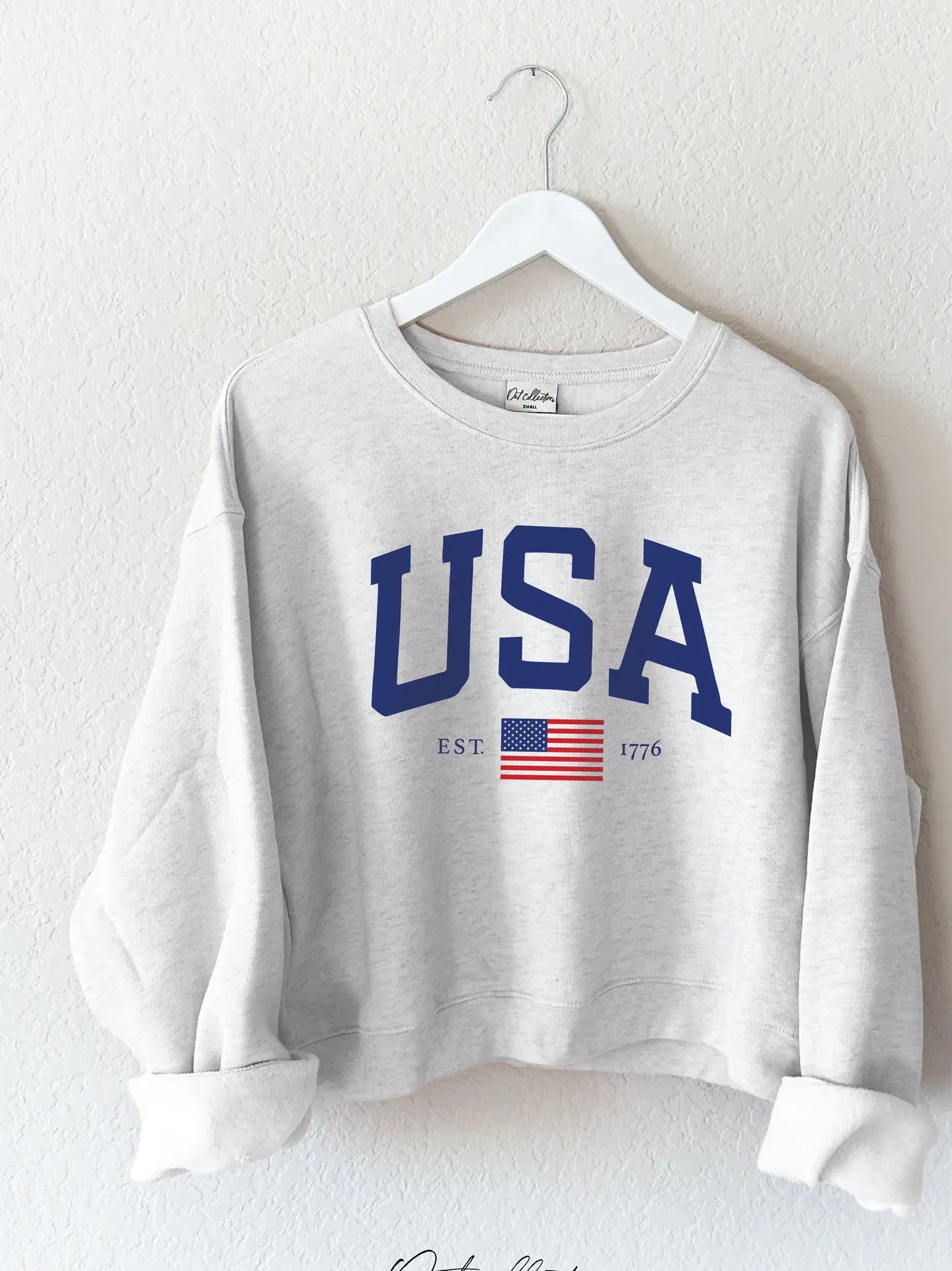 Oat Collective USA Est.1776 Mid Graphic Sweatshirt - White Heather - gilt+gossamer