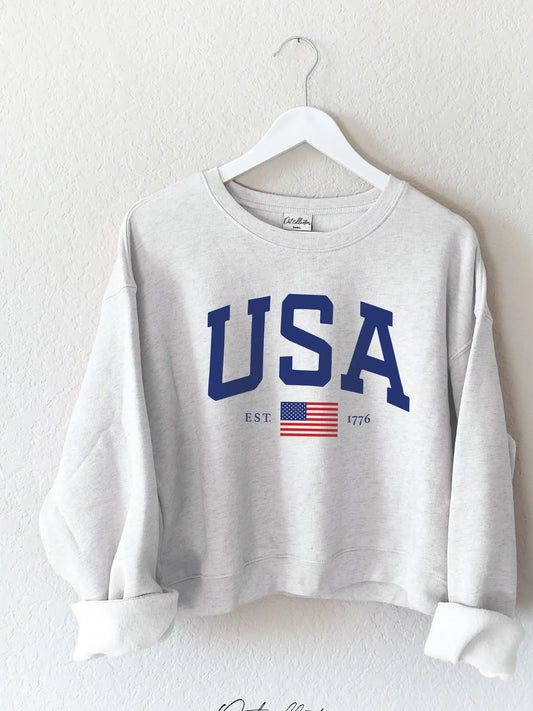 Oat Collective USA Est.1776 Mid Graphic Sweatshirt - White Heather - gilt+gossamer