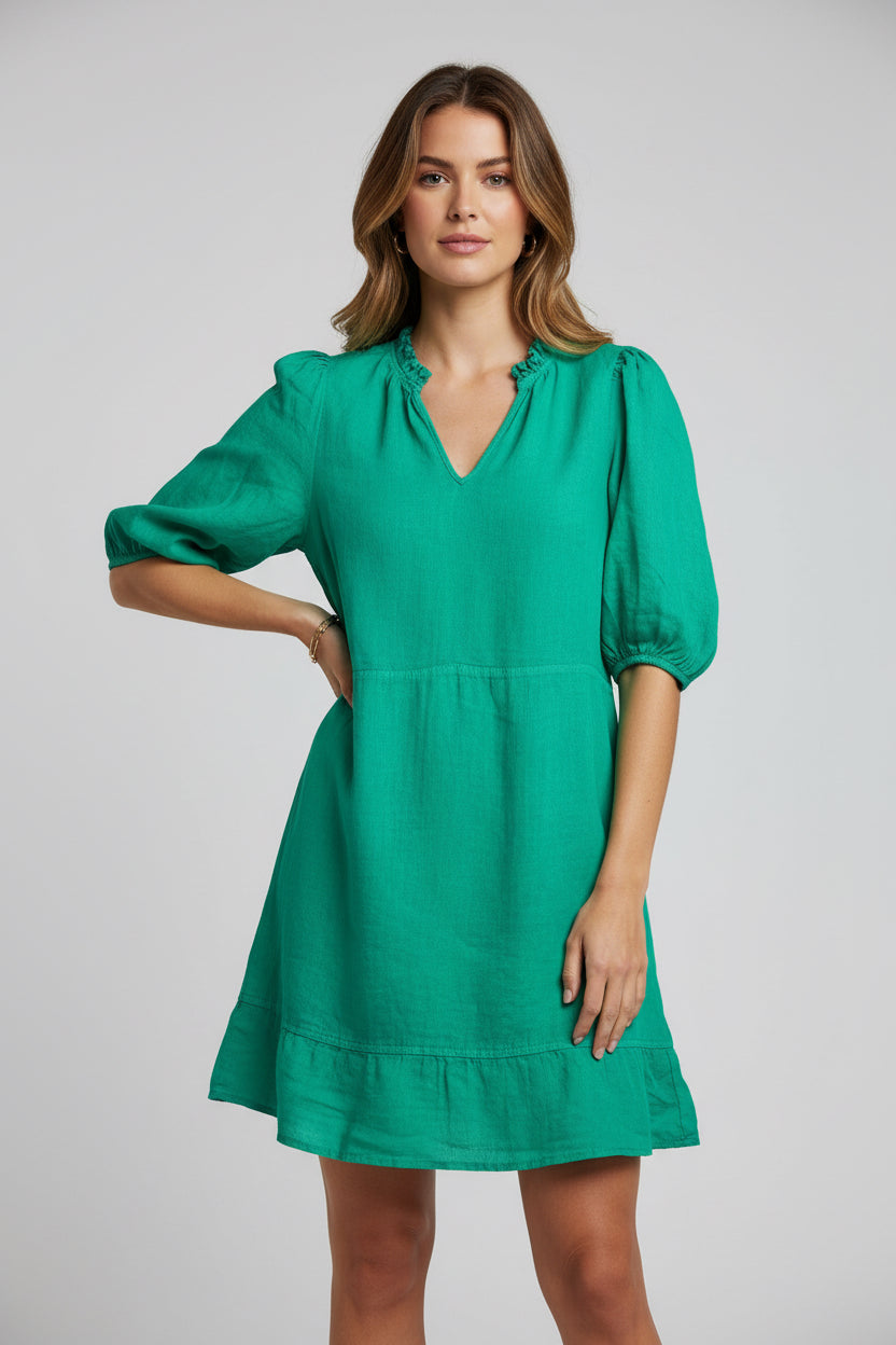 MILA 3/4 Sleeve Ruffle Dress - Jade