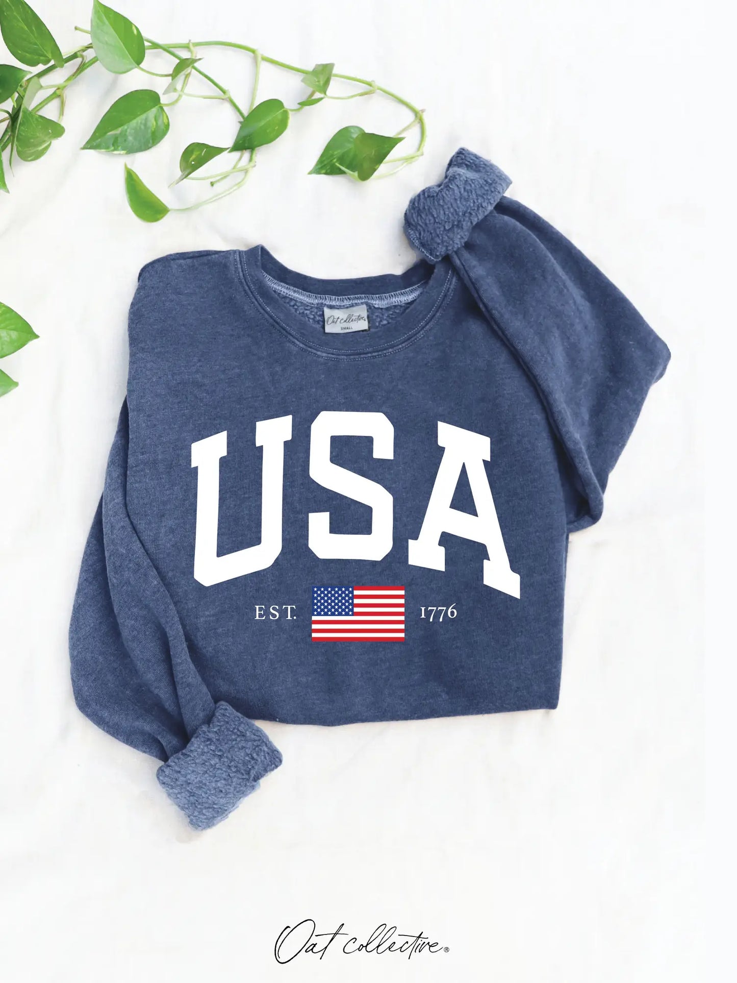 Oat Collective USA Est.1776 Mineral Graphic Sweatshirt - Vintage Denim