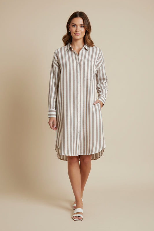Faherty Laguna Linen Kova Shirtdress - Sandy Horizon Stripe - gilt+gossamer