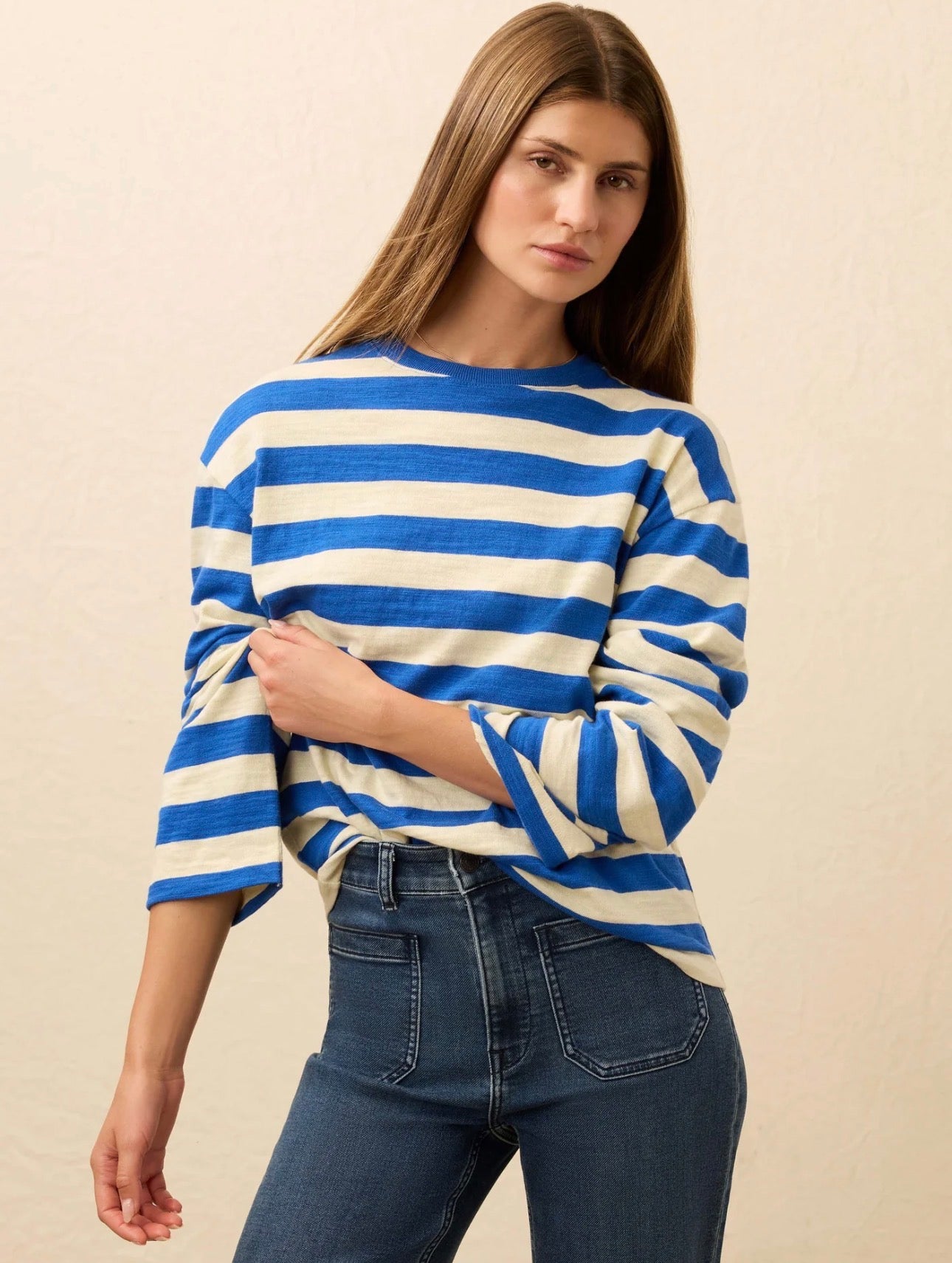 Faherty Sunwashed Slub Long-Sleeve Retro Tee - Sea Stripe - gilt+gossamer