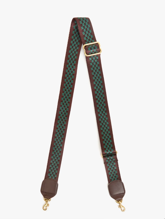 Clare V. Adjustable Crossbody Strap - Chocolate/Evergreen Checker