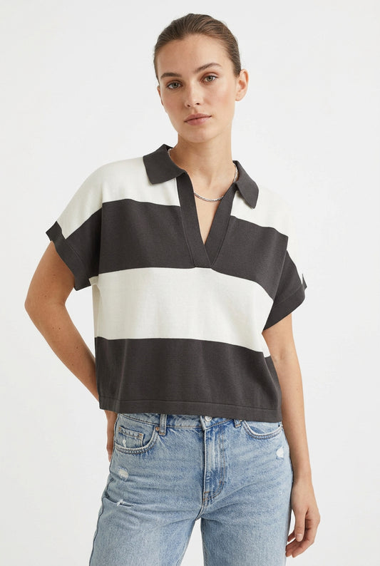 Apricot Boxy Cropped Stripe Knit Top - gilt+gossamer