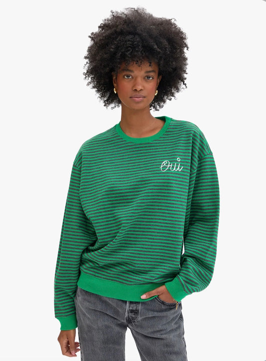 Clare V. Oversized Sweatshirt - Green/Charcoal Stripes