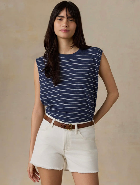 Faherty Sunwashed Slub Muscle Tank - Mood Indigo Stripe - gilt+gossamer