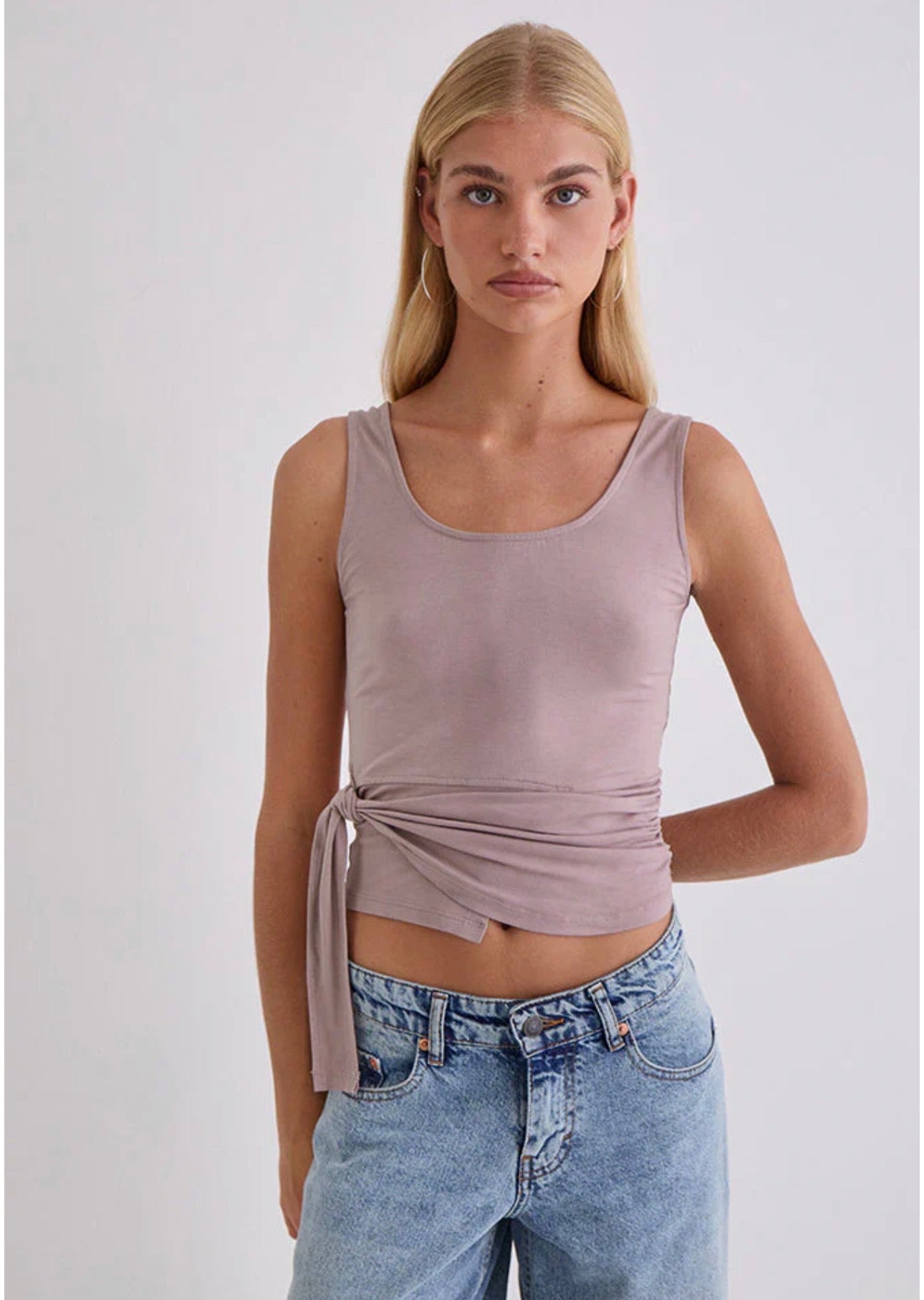 Motel Rocks Tanzy Tie Top In Jersey Dusty Mauve - gilt+gossamer
