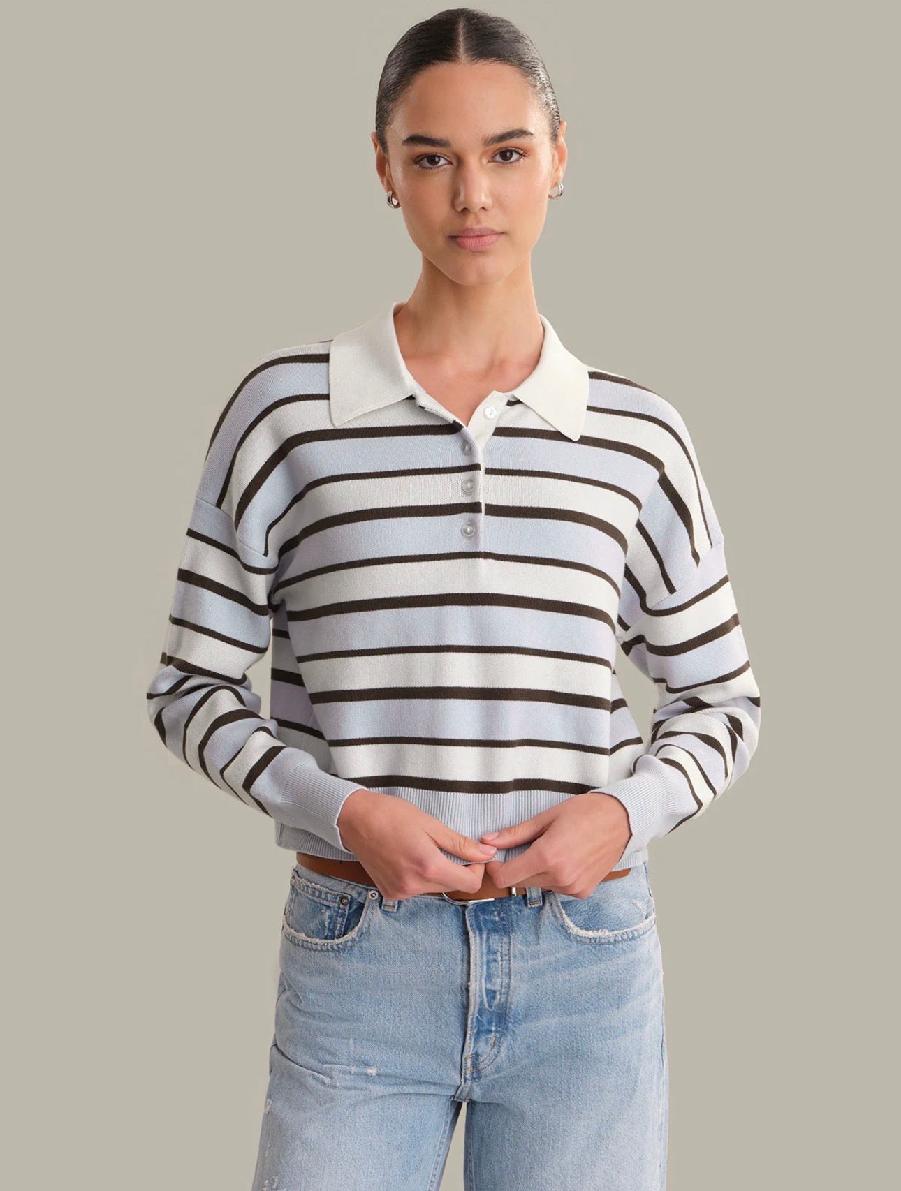 525 Tia Striped Polo Pullover - gilt+gossamer