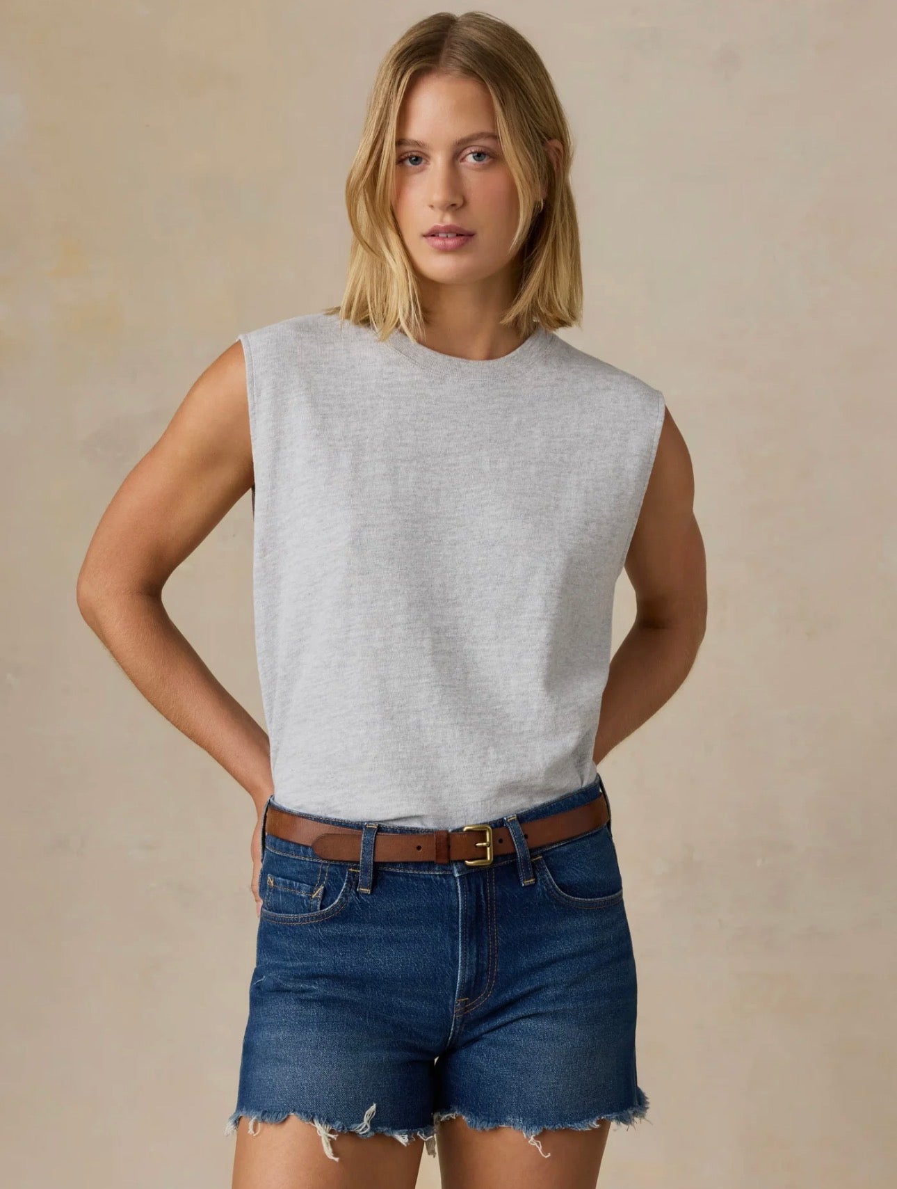 Faherty Sunwashed Slub Muscle Tank - Light Grey Heather - gilt+gossamer