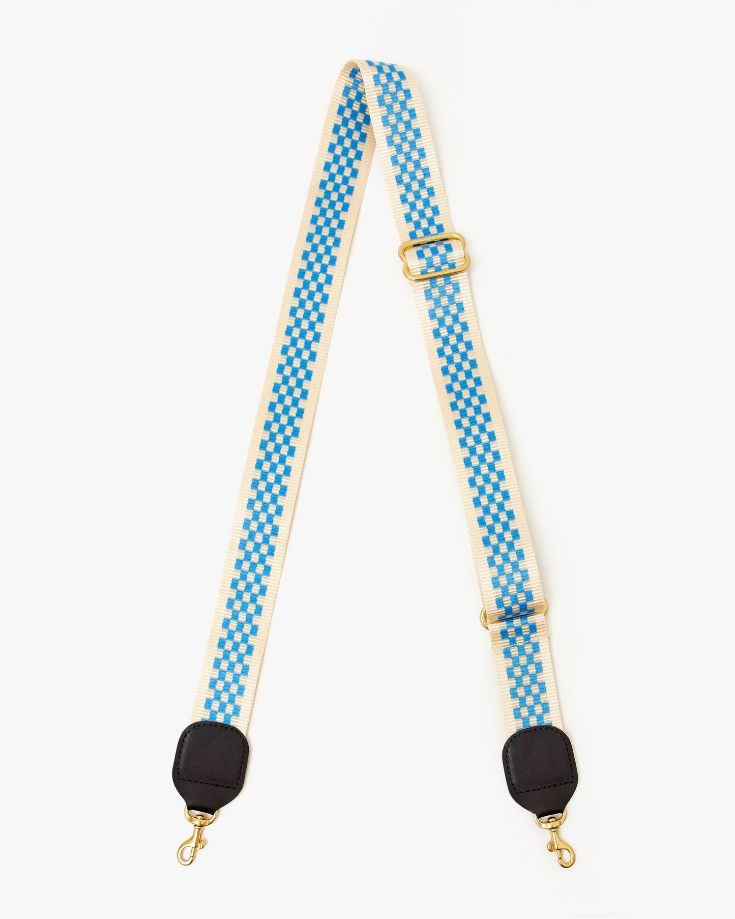 Clare V. Adjustable Webbing Strap - Cream & Bright Cobalt Checkers