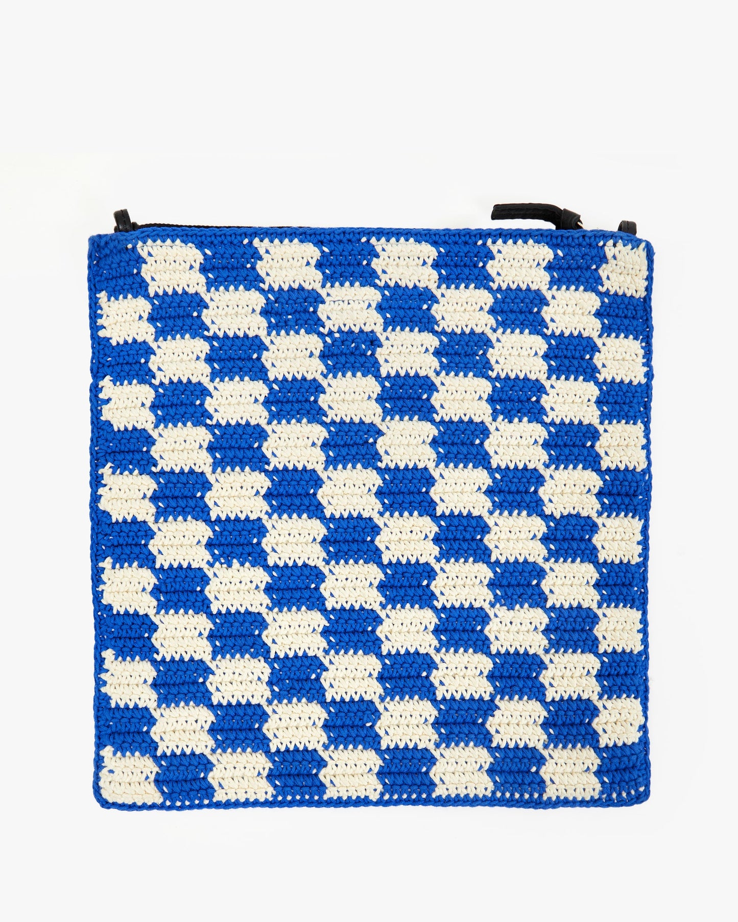 Clare V. Foldover w/ Tabs - Cobalt & Cream Crochet Checker